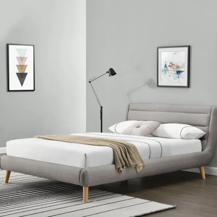 Letto matrimoniale in tessuto 160x200cm grigio chiaro legno naturale Pompei Gihome®
