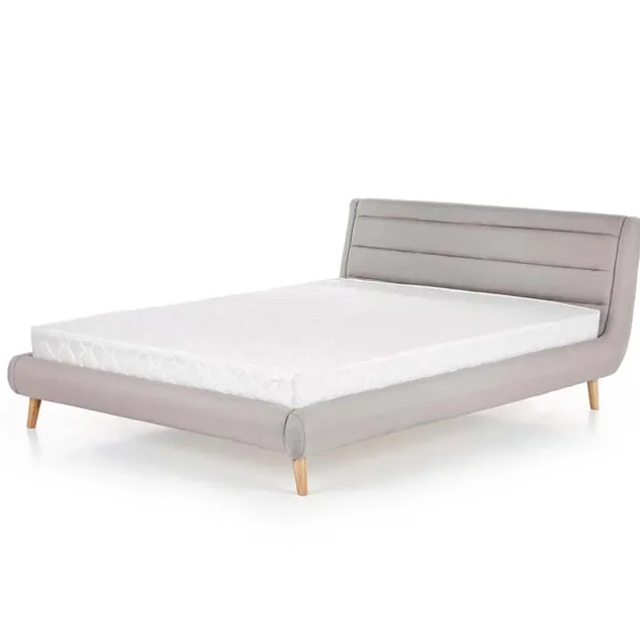 Letto matrimoniale in tessuto 160x200cm grigio chiaro legno naturale Pompei Gihome®