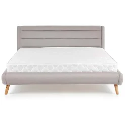 Letto matrimoniale in tessuto 160x200cm grigio chiaro legno naturale Pompei Gihome®