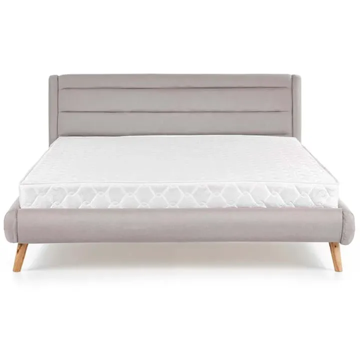 Letto matrimoniale in tessuto 160x200cm grigio chiaro legno naturale Pompei Gihome®