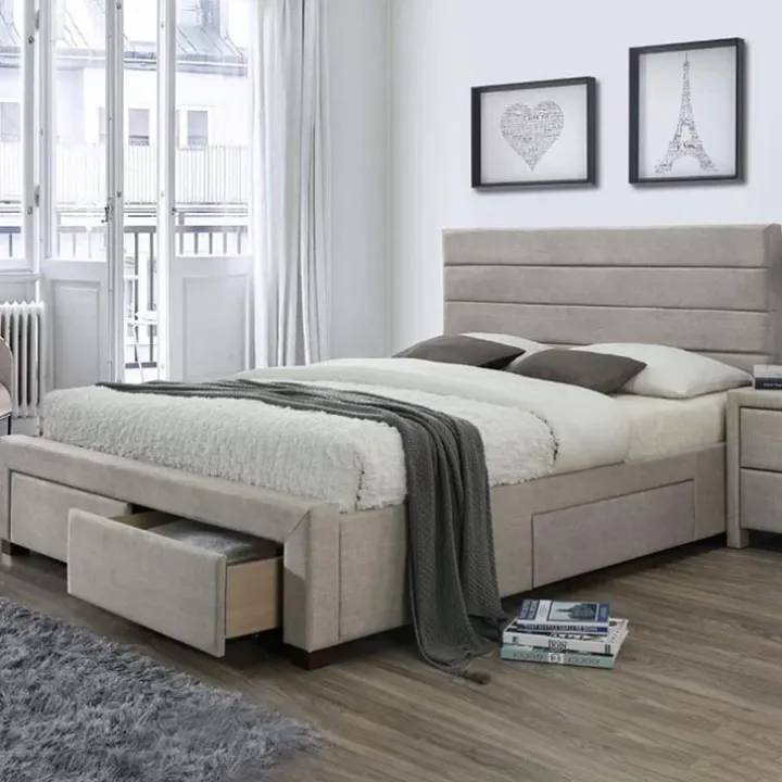 Letto matrimoniale moderno in tessuto 160x200cm beige noce Giusy