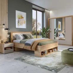 Letto matrimoniale standard 160x200cm 3 vani a giorno rovere tortora Lise