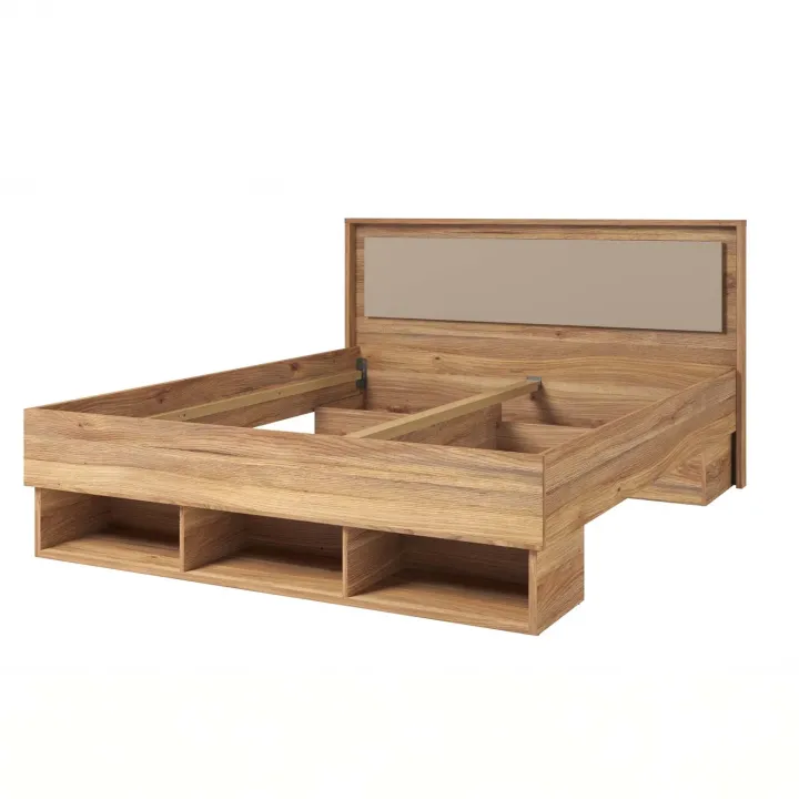 Letto matrimoniale standard 160x200cm 3 vani a giorno rovere tortora Lise