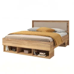 Letto matrimoniale standard 160x200cm 3 vani a giorno rovere tortora Lise