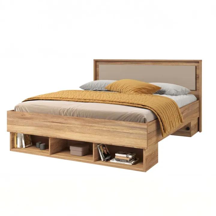 Letto matrimoniale standard 160x200cm 3 vani a giorno rovere tortora Lise