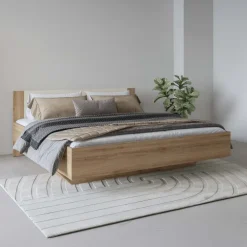 Letto matrimoniale standard 160x200cm contenitore con rete rovere beige Ama