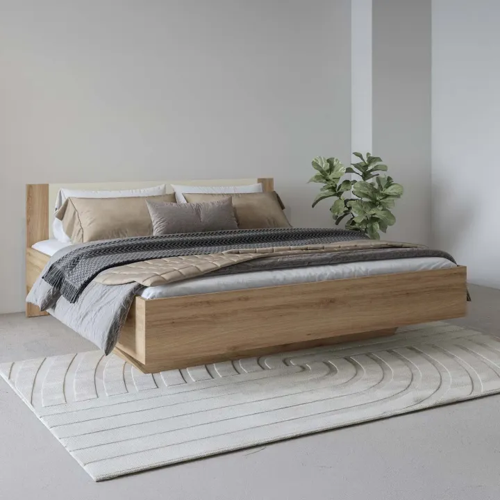 Letto matrimoniale standard 160x200cm contenitore con rete rovere beige Ama