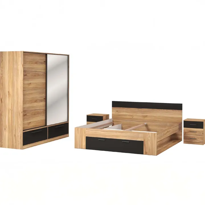Letto matrimoniale standard 160x200cm con cassettone rovere nero Yve