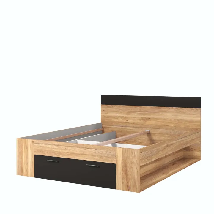 Letto matrimoniale standard 160x200cm con cassettone rovere nero Yve