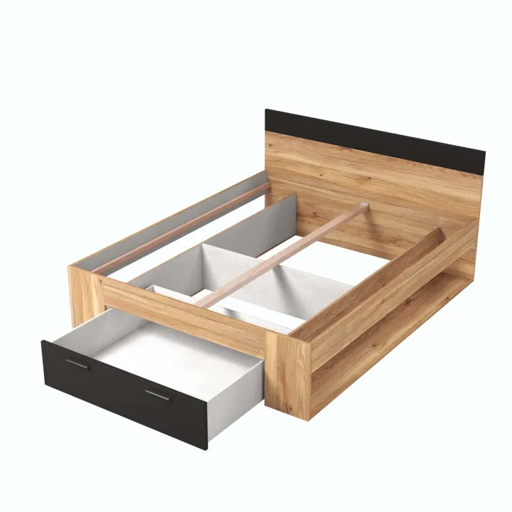 Letto matrimoniale standard 160x200cm con cassettone rovere nero Yve