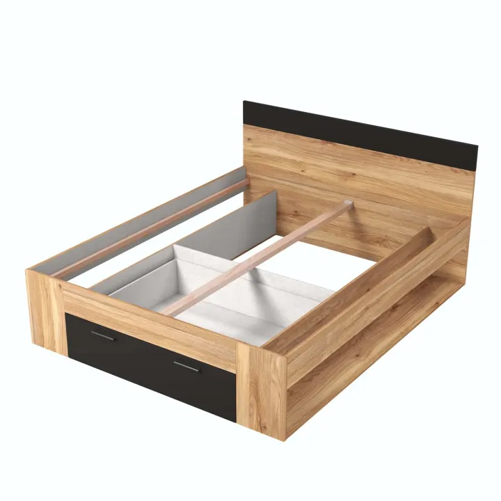 Letto matrimoniale standard 160x200cm con cassettone rovere nero Yve
