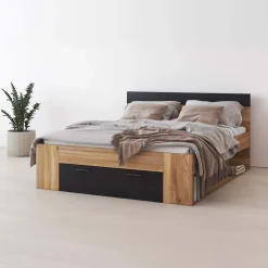 Letto matrimoniale standard 160x200cm con cassettone rovere nero Yve
