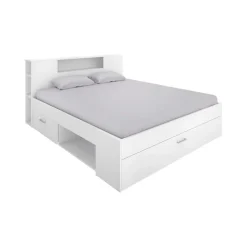 Letto matrimoniale 160x200cm con cassettoni e libreria bianco opaco Nolito
