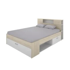 Letto matrimoniale 160x200cm con cassettoni e libreria rovere bianco Nolito