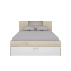 Letto matrimoniale 160x200cm con cassettoni e libreria rovere bianco Nolito