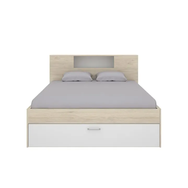Letto matrimoniale 160x200cm con cassettoni e libreria rovere bianco Nolito