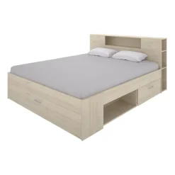 Letto matrimoniale 160x200cm con cassettoni e libreria rovere Nolito
