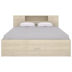 Letto matrimoniale 160x200cm con cassettoni e libreria rovere Nolito