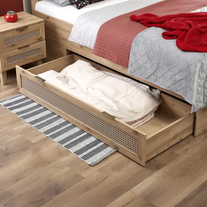 Letto matrimoniale 160x200cm con cassetti contenitore moderno rovere Sombra