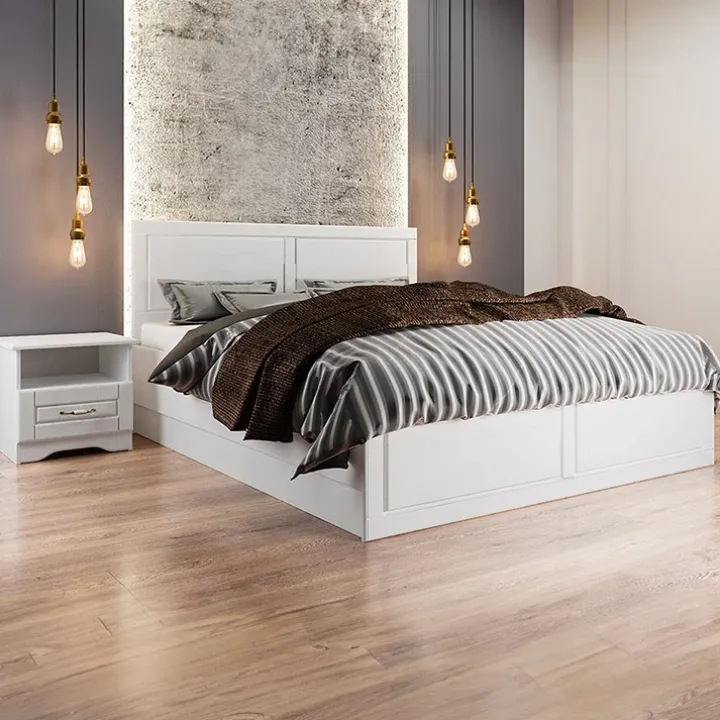 Letto matrimoniale 160x200cm con 2 comodini stile classico bianco Friuli