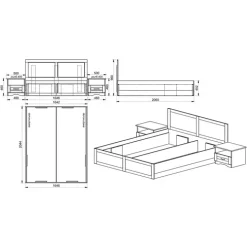 Letto matrimoniale 160x200cm con 2 comodini stile classico bianco Friuli