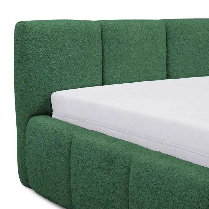 Letto matrimoniale 160x200cm con rete contenitore imbottito tessuto bouclé verde Aluna