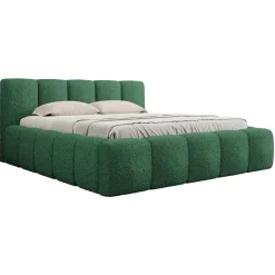 Letto matrimoniale 160x200cm con rete contenitore imbottito tessuto bouclé verde Aluna