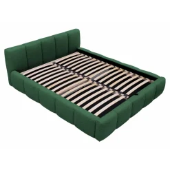 Letto matrimoniale 160x200cm con rete contenitore imbottito tessuto bouclé verde Aluna
