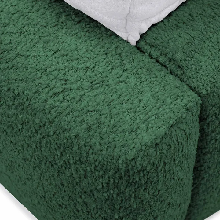 Letto matrimoniale 160x200cm con rete contenitore imbottito tessuto bouclé verde Aluna