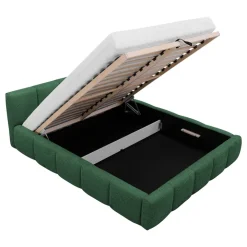 Letto matrimoniale 160x200cm con rete contenitore imbottito tessuto bouclé verde Aluna