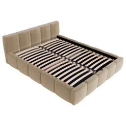 Letto matrimoniale 160x200cm con rete contenitore imbottito beige scuro Aluna