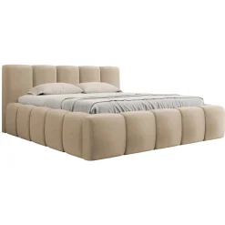 Letto matrimoniale 160x200cm con rete contenitore imbottito beige scuro Aluna
