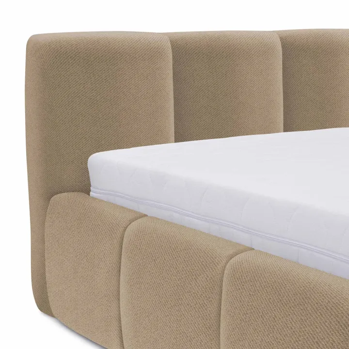 Letto matrimoniale 160x200cm con rete contenitore imbottito beige scuro Aluna