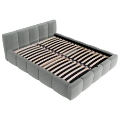 Letto matrimoniale 160x200cm con rete contenitore imbottito azzurro grigio Aluna
