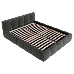 Letto matrimoniale 160x200cm con rete contenitore imbottito grigio scuro Aluna