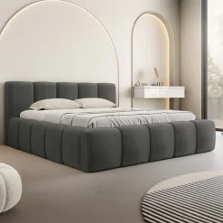 Letto matrimoniale 160x200cm con rete contenitore imbottito grigio scuro Aluna