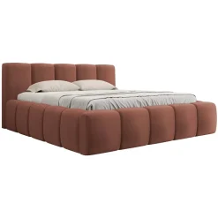 Letto matrimoniale 160x200cm con rete contenitore imbottito rosso mattone Aluna