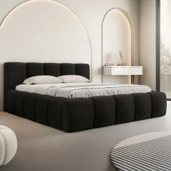 Letto matrimoniale 160x200cm con rete contenitore imbottito nero Aluna
