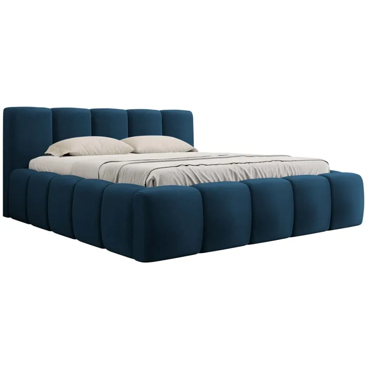 Letto matrimoniale 160x200cm con rete contenitore imbottito blu Aluna