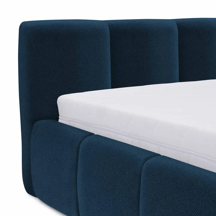 Letto matrimoniale 160x200cm con rete contenitore imbottito blu Aluna