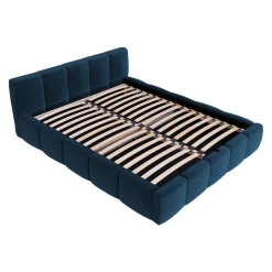 Letto matrimoniale 160x200cm con rete contenitore imbottito blu Aluna