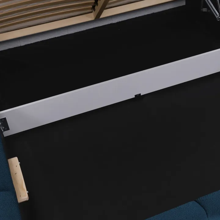 Letto matrimoniale 160x200cm con rete contenitore imbottito blu Aluna