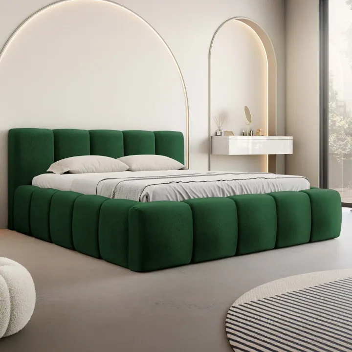 Letto matrimoniale 160x200cm con rete contenitore imbottito verde Aluna