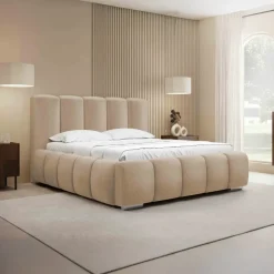 Letto matrimoniale 160x200 cm con rete contenitore imbottito beige scuro Cometa