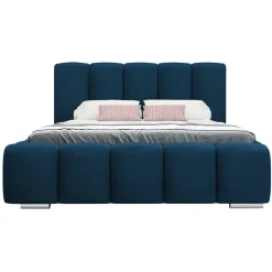 Letto matrimoniale 160x200 cm con rete contenitore imbottito blu scuro Cometa