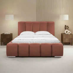Letto matrimoniale 160x200 cm con rete contenitore imbottito rosso mattone Cometa