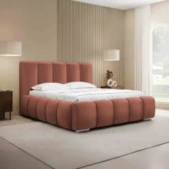 Letto matrimoniale 160x200 cm con rete contenitore imbottito rosso mattone Cometa