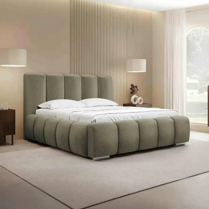 Letto matrimoniale 160x200 cm con rete contenitore imbottito verde salvia scuro Cometa