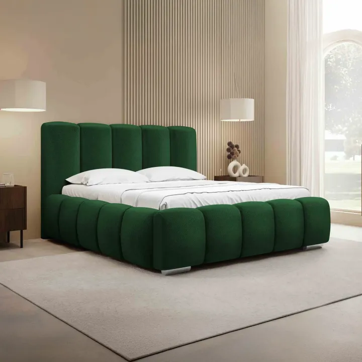 Letto matrimoniale 160x200 cm con rete contenitore imbottito verde scuro Cometa
