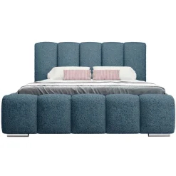 Letto matrimoniale 160x200 cm con rete contenitore imbottito tessuto bouclé blu Cometa